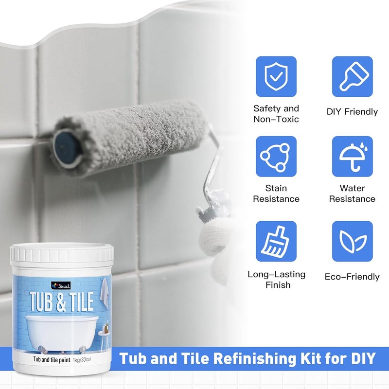 DWIL Tile Paint, Tub and Tile Refinishing Kit with Tools, Bathtub Paint, Water Based &Low Odor, Easy to Use for Bathroom Kitchen,Semi-Gloss Light Grey - Image 4